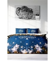 Yılbaşı Çift Kişilik Nevresim ( Lastikli Çarşaflı ) %100 Pamuk Saten Blue Stars