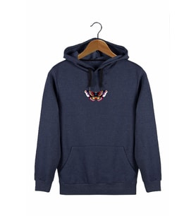 Erkek İndigo Önü Kelebek Baskılı Kapüşonlu Sweatshirt 22K-5200322-6