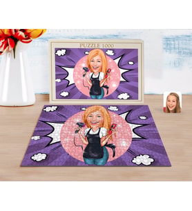BK Gift Kişiye Özel Kadın Kuaför Karikatürlü 1000 Parça Profesyonel Puzzle-3