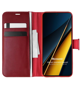 Microsonic Xiaomi Poco X6 Pro 5G Kılıf Delux Leather Wallet Siyah (Kırmızı)