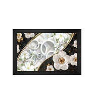 Soyut Beyaz Çiçekler Motifli Kanvas Tablo 80 x 110 cm Siyah Çerçeve