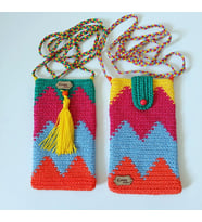 Çok Renkli Örgü Telefon Çantaları , Handmade Wayuu Telefon Kılıfı,  El yapımı Telefonluk (Pembe-Mavi)