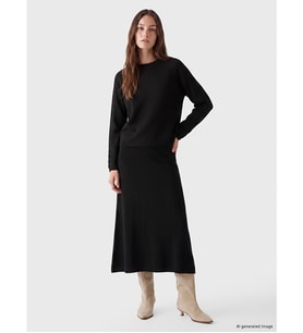 LCW Modest Siyah Beli Lastikli A Kesim Triko Etek