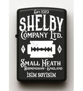 Peaky Blinders Shelby Desenli Kişiye Özel İsimli Siyah Benzinli Metal Çakmak