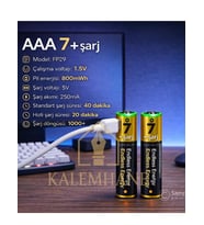 Kalemhane AAA Typ c şarj edilebilir lityum pil 2li set (Siyah)