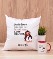 Kişiye Özel Alışıkın Değilsindir Tasarım Esprili Kare Yastık ve Kırmızı Kupa