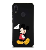 Xiaomi Redmi Note 7 Soft Premier Kapak Mickey Mouse-C Tasarımlı Silikon Kılıf - Siyah (Şeffaf)