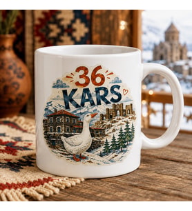 Kars Temalı Memleket Kupası – 36 Kars Kazı Karlı Dağlar ve Tarihi Şehir Suluboya Baskılı Seramik Kupa
