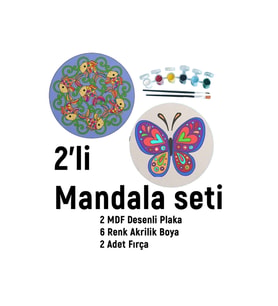 2'li Mandala Boyama Seti- Okul-aile Etkinliği-2 Ham Mdf Plaka, 6 Renk Boya,2 Fırça Model-17