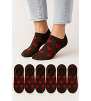 Kadın Dikişsiz Soft Pamuk Kalp Desenli 6'lı Sneakers Çorap