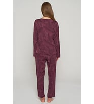 Kadın Yaprak Desenli Uzun Kollu Dantel İşlemeli Pijama Takımı (Renksiz)