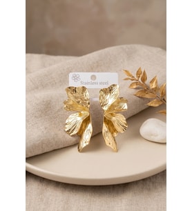 316L Çelik Gold Renk Lotus Yaprak Model Kadın Küpe 5886