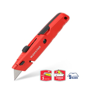 WORKPRO WP213009 Ağır Hizmet Alüminyum Gövde Geri Çekilebilir Rötuş Maket Bıçağı + 5 Adet Yedek Bıçak