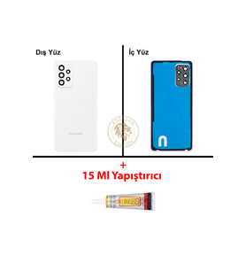 Samsung Galaxy A72 Beyaz Renk Uyumlu Lensli Arka Kapak + B7000 Yapıştırıcı Arka Cam Batarya Kapağı Pil Kapağı Lazer Kesim Back Cover Galaxy A72 Uyumlu