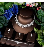 Darien Zirkon Taşlı Takı Seti Kolye Küpe Bileklik Yüzük Set Düğün Nişan Seti (Silver)