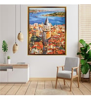 Tablore Kuşbakışı İstanbul Boğazı Ve Galata Kulesi Manzaralı Tablo Çerçeveli Kanvas Tablo Modern Salon Dekoru