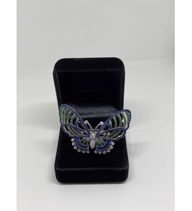 Kelebek Model Renkli Zircon 925 Ayar Gümüş Sertifikalı Yüzük