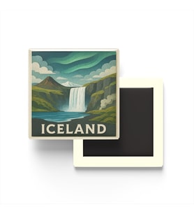 İzlanda - Iceland - Paper Cut Art - Baskılı Buzdolap Magneti Kare - 9x9 cm