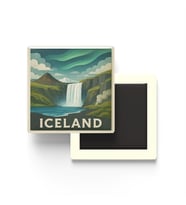 İzlanda - Iceland - Paper Cut Art - Baskılı Buzdolap Magneti Kare - 9x9 cm
