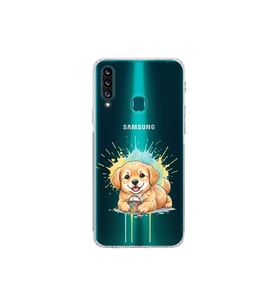 Samsung Galaxy A20S ile Uyumlu Splash Köpek Tasarımlı Şeffaf Silikon Kılıf
