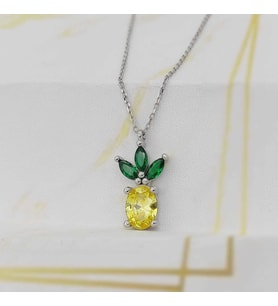 Gümüş Zirkon Taşlı Ananas Kolye 925 Ayar (Karışık)