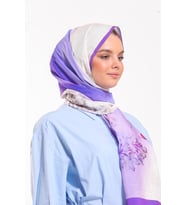 Çiçekli Desen Elegante Seri Şal Eşarp Askısı İle Birlikte 75x200 Lila Mor Krem-7