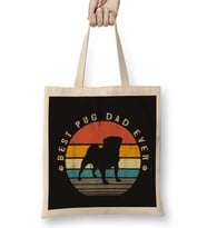 Mens Best Pug Dad Ever Funny Pug Dog Vintage Gifts Köpek Bez Çanta Uzun Saplı
