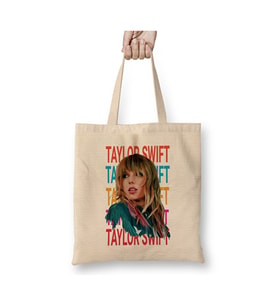Taylor Swift Bez Çanta Uzun Saplı Alışveriş Çantası Plaj Çantası (Beyaz)