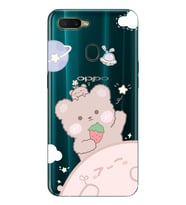 Oppo A5S/AX7/A12 Uyumlu Tatlı Ayıcık Desenli Şeffaf Telefon Kılıfı