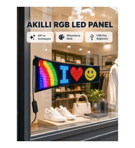 Mey İthalat® RGB LED Panel – USB Güç Girişli, GIF ve Yazı Gösterimli Akıllı Ekran