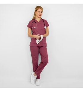 Ünisex Gül Kurusu Esnek Likralı   Hemşire Aşçi Doktor Scrubs Üniforma Takımı