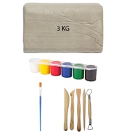 Beyaz Seramik Hamuru 3 kg Kil Ebeşuar Seti 6x15 ml Akrilik Seti Düz Fırça Seramik Kili Oyun Hamuru
