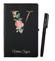 Yılbaşı Hediyesi Kişiye Özel Siyah Defter ve Siyah Roller Kalem Seti