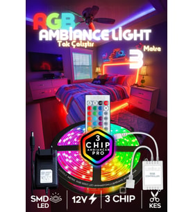3 MT Şerit LED Animasyonlu Tak Çalıştır Kumandalı Rgb Işık Duvar Aydınlatma Ambiyans Parti Led