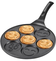 Lexroo 27 Cm Döküm Granit Emojili Pancake Tavası Yapışmaz Granit Kaplama Krep ve Pancake Tavası