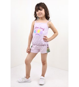 Toontoy Kız Bebek Baskılı Şortlu Takım (Açık Lila)