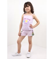 Toontoy Kız Bebek Baskılı Şortlu Takım (Açık Lila)