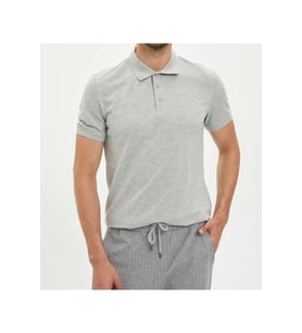 Erkek Gri Basic Polo Yaka T-shirt