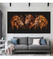 YAN YANA DİZİLMİŞ ÜÇ AT  KANVAS TABLO EV DUVAR SALON OFİS DÜKKAN HEDİYELİK DEKARASYON SÜSÜ (Çok Renkli)
