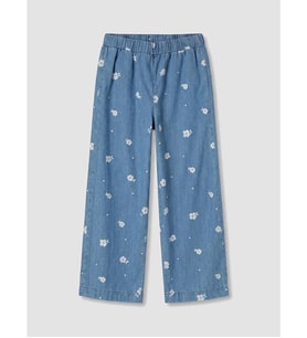 LCW Kids İndigo Çiçekli Wideleg Kız Çocuk Jean Pantolon