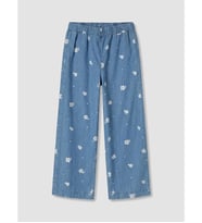 LCW Kids İndigo Çiçekli Wideleg Kız Çocuk Jean Pantolon