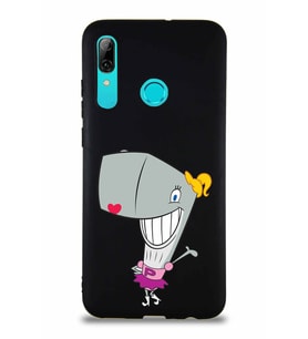 Huawei P Smart 2019 Soft Premier Kapak Pearl Yengeç Tasarımlı Silikon Kılıf - Siyah (Şeffaf)