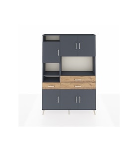 Arges Dolap 9 Raflı 3 Çekmeceli 6 Kapaklı 132x30x195 Antrasit-Antrasit/Çam