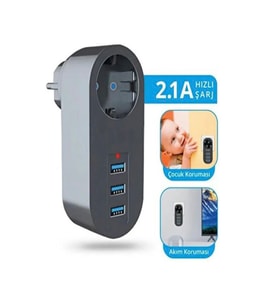 Ftr007 3'usb 1'soket Giriş 2500w 10a Termal Akım Korumalı Çoklayıcı Fiş Priz