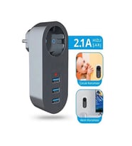 Ftr007 3'usb 1'soket Giriş 2500w 10a Termal Akım Korumalı Çoklayıcı Fiş Priz