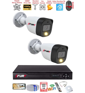 FURY 2 Kameralı 5Mp Lens 2 Mp Görüntü Gece Renkli Full Hd Ultra Led Akıllı Güvenlik Kamerası Seti 500 GB