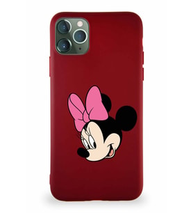 Apple iPhone 11 Pro Max Soft Premier Kapak Minnie Mouse-B Tasarımlı Silikon Kılıf - Mürdüm (Şeffaf)