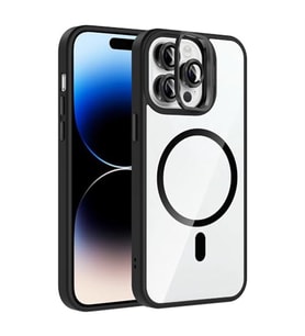 Coverzone iPhone 14 Pro Max ile Uyumlu Z-Etro MagSafe Wireless ?arj Destekli, G��l� Manyetik Tutucu, Stand Olabilen, Kamera Lens Hediyeli Koruyucu K?l?f Siyah