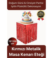 Premium Dekorasyon Püsküllü Işıltılı Doğum Günü Cinsiyet Partisi Kırmızı Masa Kenarı Eteği 70*250cm