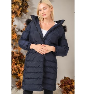 Dewberry Kadın %100 Polyester Kaban Lacivert Z9740 Günlük Dış Giyim, Şehir ve Ofis Stili, Hafta Sonu Kombini